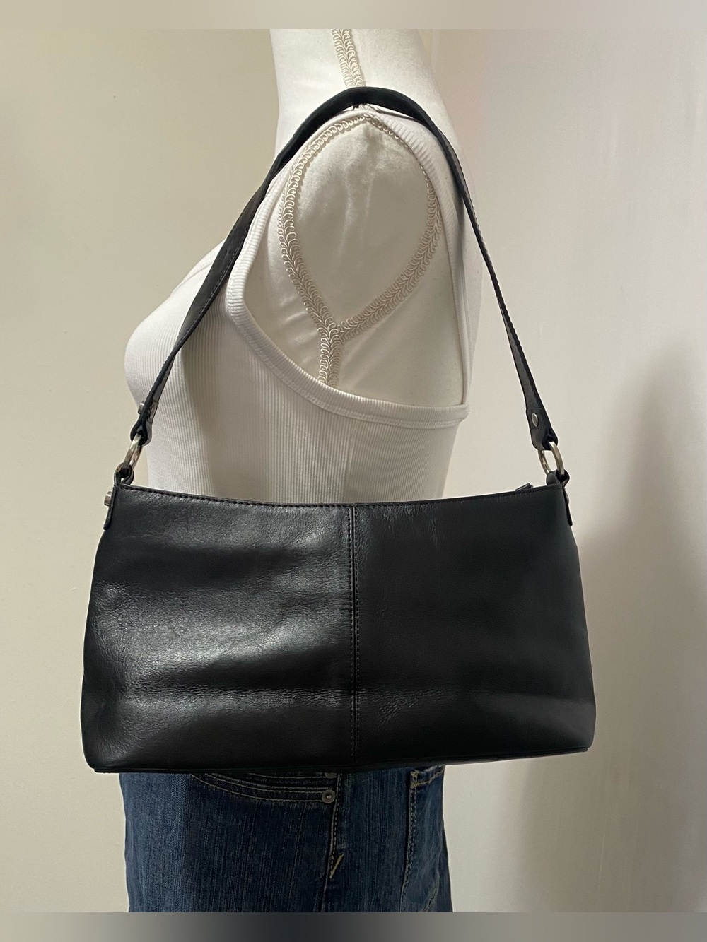 Etienne Aigner Black Leather Shoulder Bag with Silver Hardware - Picture 13 of 16